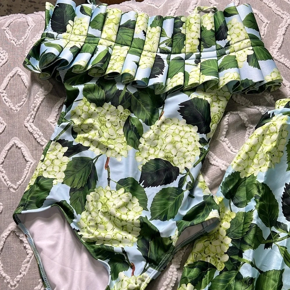Floral Print Swimsuit with Maxi Beach Skirt Two Piece Bathing Suits small.  A189 - Picture 4 of 5